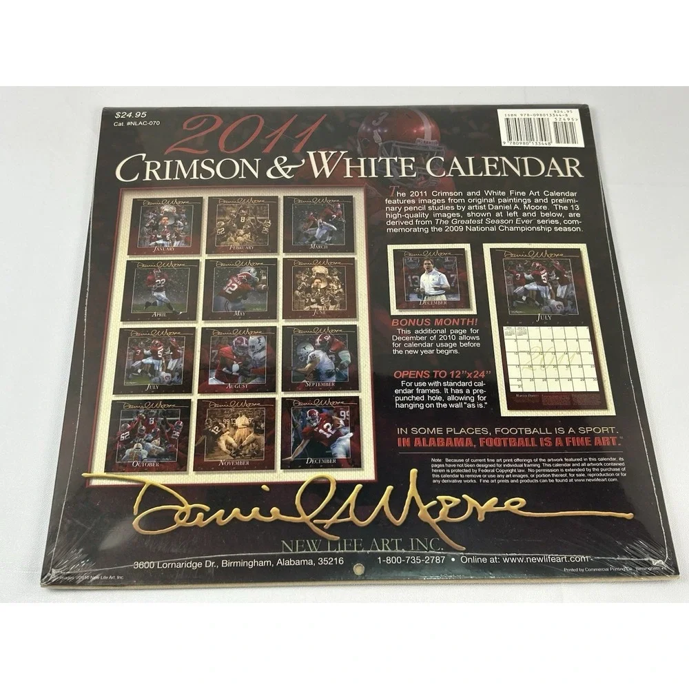 2011 Alabama Crimson & White Calendar Daniel Moore Art Football NEW Sealed